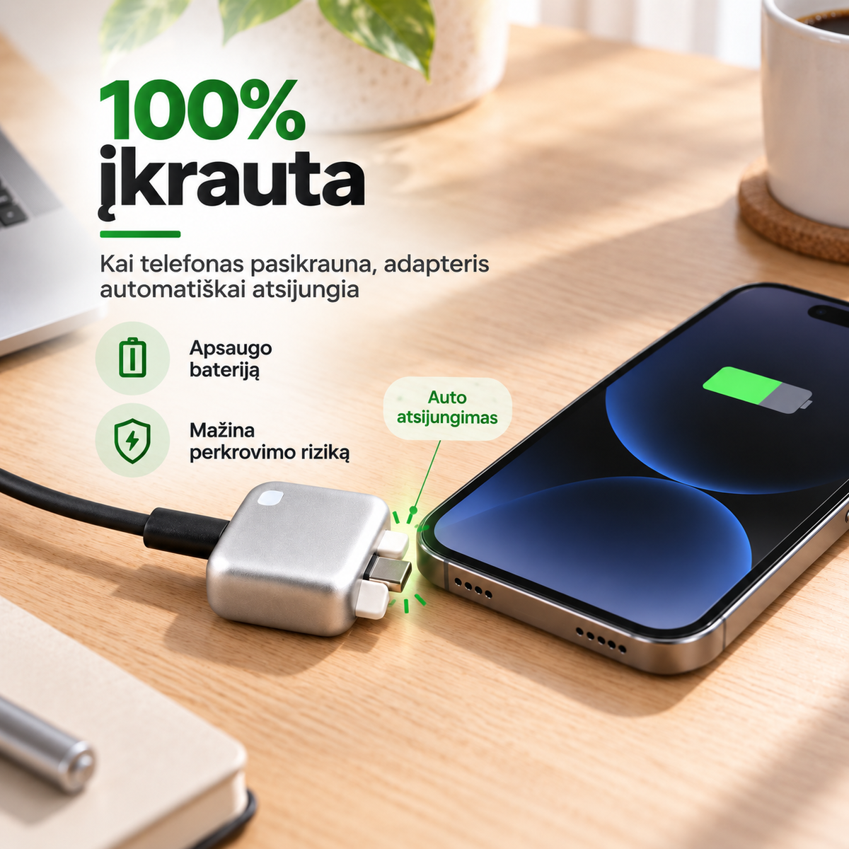 Automatiškai atsijungiantis įkroviklis